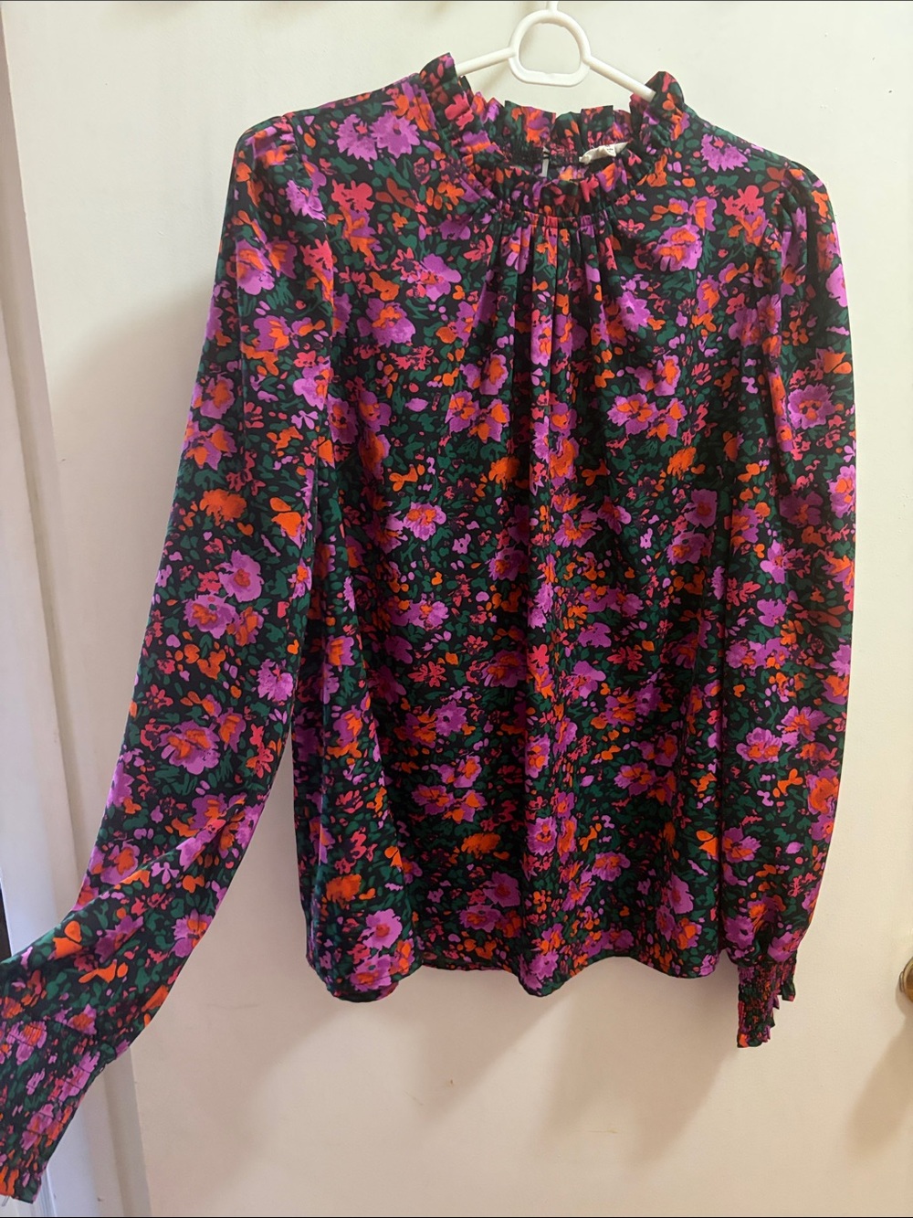 JODIFL Black Blouse with Purple & Orange Floral Print